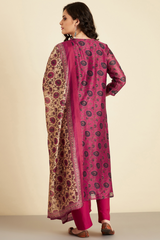 Crimson Chanderi Suit Set (with Pants and Dupatta)