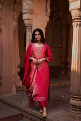 Pink Dola Jacquard Suit Set (with Pants and Dupatta)