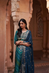 Blue Dola Jacquard Suit Set (with Pants and Dupatta)