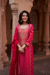 Pink Dola Jacquard Suit Set (with Pants and Dupatta)