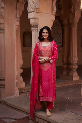 Pink Dola Jacquard Suit Set (with Pants and Dupatta)