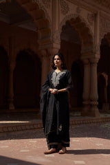 Black Chanderi Suit Set (With Pants and Dupatta)